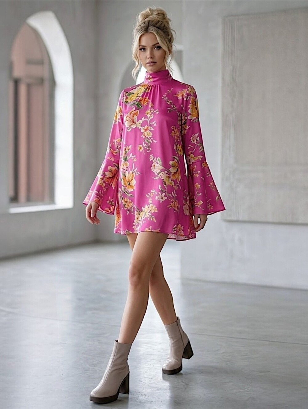 FREE PEOPLE Back Sash Open Back Bell Sleeved Lollipop Mini Flowy Dress